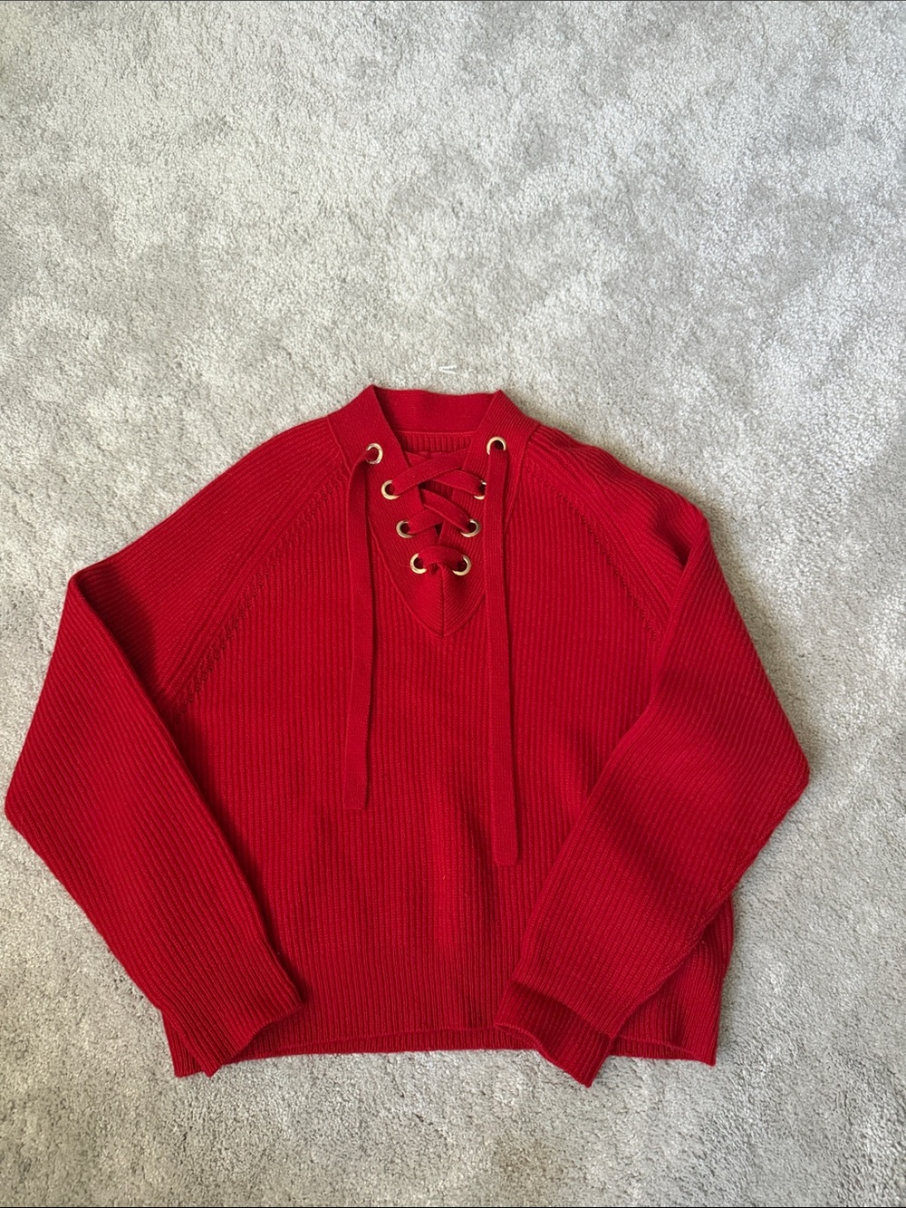 Zadig & Voltaire Red Lace-Up Ribbed V-Neck Sweater
